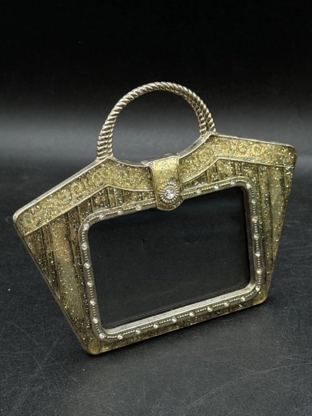 Judith Leiber Crystals Rhinestone Metal Purse Shaped Mini Photo Frame Vintage